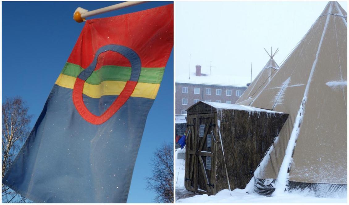 

Samiska flaggan syntes på många håll under Samiska veckan i Umeå. I den stora tältkåtan kunde man prova på jojk. Foto: Eva Sagerfors                                                                                                
