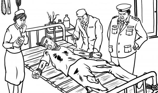



Illustration av samvetsfånge som tvångsinjeceras med psykiatriska läkemedel. Psykiatriska övergrepp är en vanlig förföljelsemetod i Kina, särskilt mot Falun Gong-utövare. (minghui.org)                                                                                                                                                                                                
