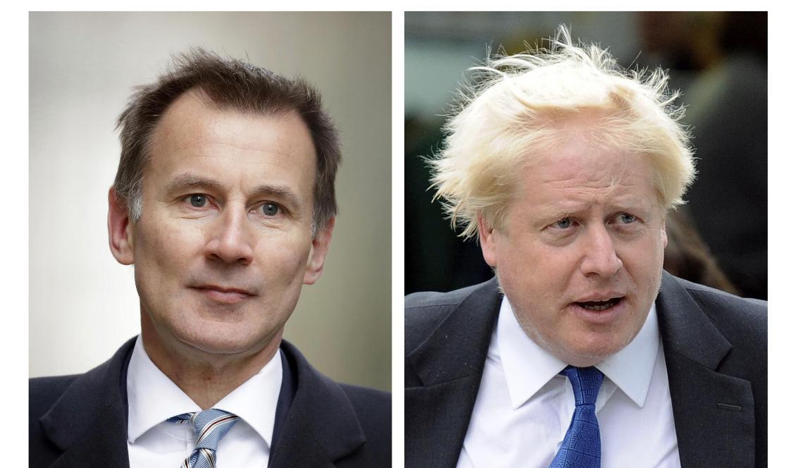 Jeremey Hunt och Boris Johnson gör upp om ledarposten i Konservativa partiet – och därmed även premiärministerposten efter avgående Theresa May. Foto: Matt Dunham, Frank Augstein/AP/TT