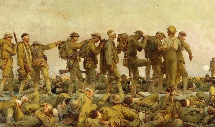 










Kriget som skulle få alla krig att upphöra ledde till drastiska förändringar inom konst och litteratur. “Gasad,” 1919, av John Singer Sargent. Imperial War Museum London.                                                                                                                                                                                                                                                                                                                                                                                                                                                                                                                                                