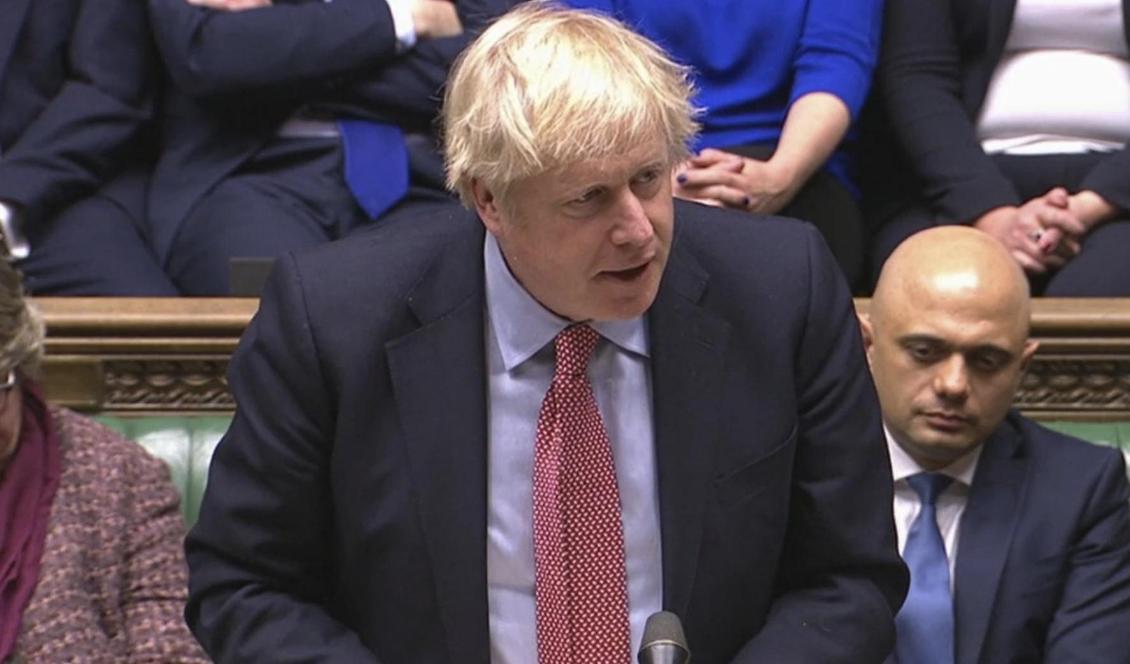 Premiärminister Boris Johnson talar i det brittiska parlamentets underhus. Foto: House of Commons/AP/TT