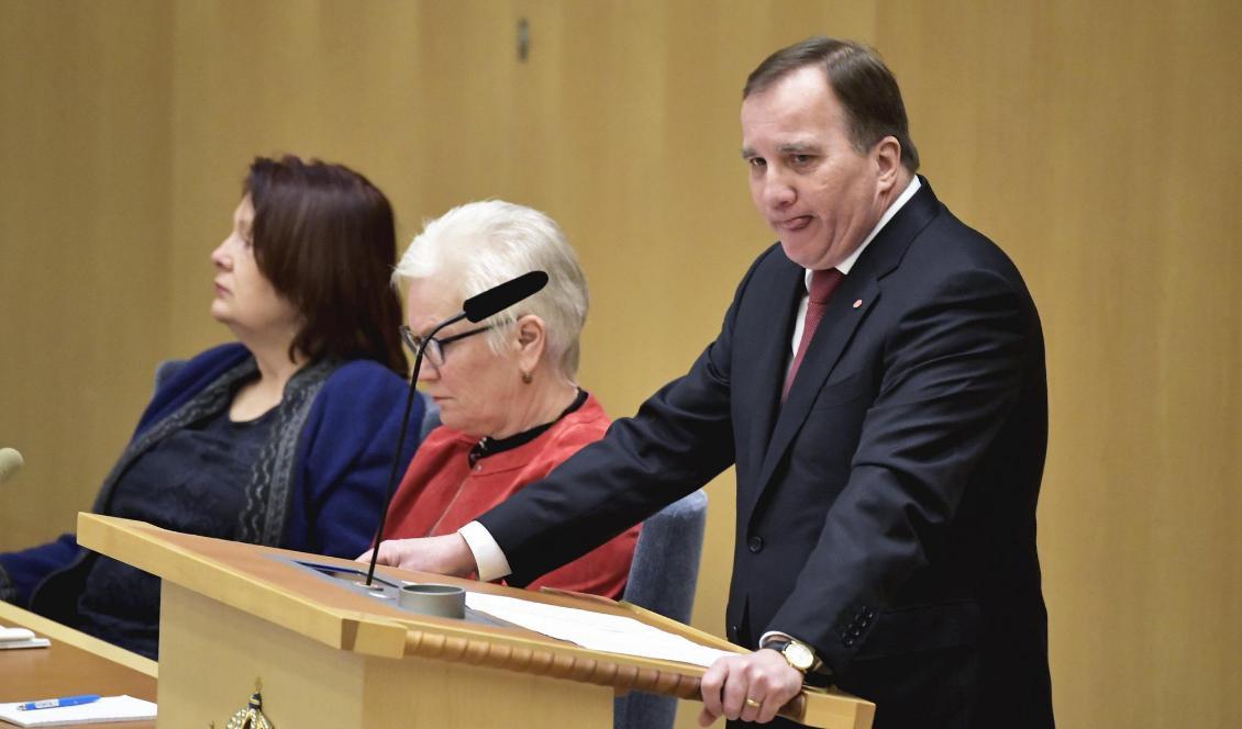 Statsminister Stefan Löfven (S) under partiledardebatten i riksdagen. Foto: Janerik Henriksson/TT