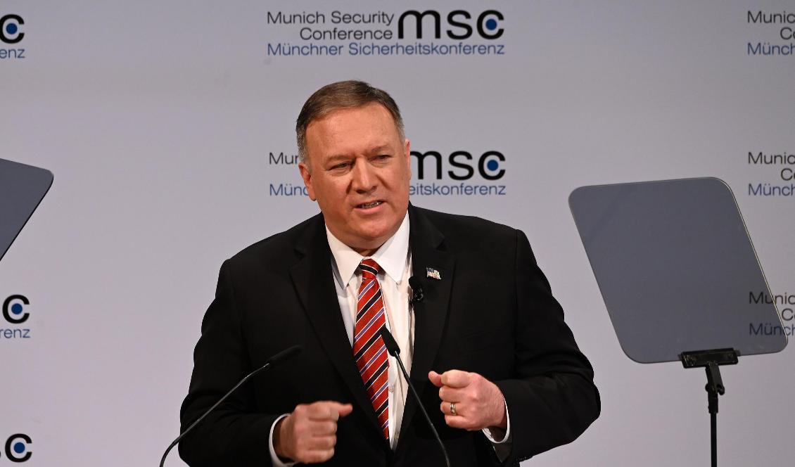 
USA:s utrikesminister Mike Pompeo talade under lördagen på säkerhetskonferensen i München i Tyskland. Foto: Andrew Caballero-Reynolds/POOL/AFP via Getty Images                                                
