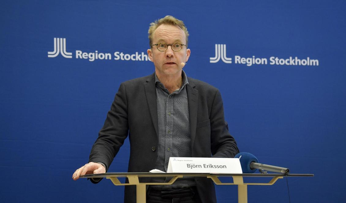 Björn Eriksson, hälso- och sjukvårdsdirektör i Region Stockholm, håller pressträff på onsdagen om läget angående coronaviruset, covid-19. Foto: Jessica Gow/TT