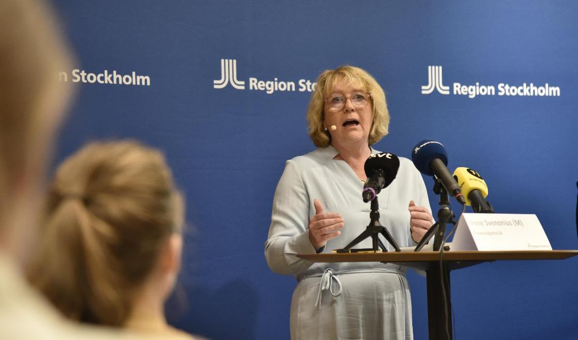 Finansregionrådet Irene Svenonius (M) lovar gratis virustester till alla i Region Stockholm. Foto: Tove Eriksson/TT