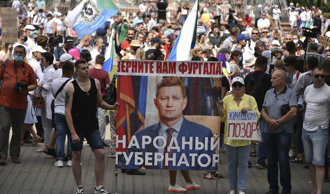 Stora demonstrationer har ägt rum i staden Chabarovsk för tredje helgen i rad. Foto: Igor Volkov/AP/TT