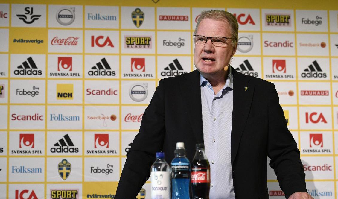 Karl-Erik Nilsson, ordförande för Svenska fotbollförbundet, kan glädjas åt 13 miljoner kronor när Sverige får sin andel i Fifas stödpaket. Foto: Erik Simander/TT-arkivbild