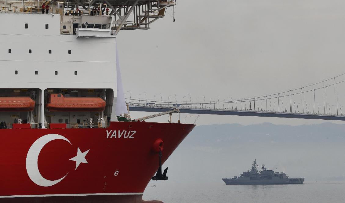 Det turkiska prospekteringsfartyget Yavuz. Arkivbild. Foto: Lefteris Pitarakis/AP/TT