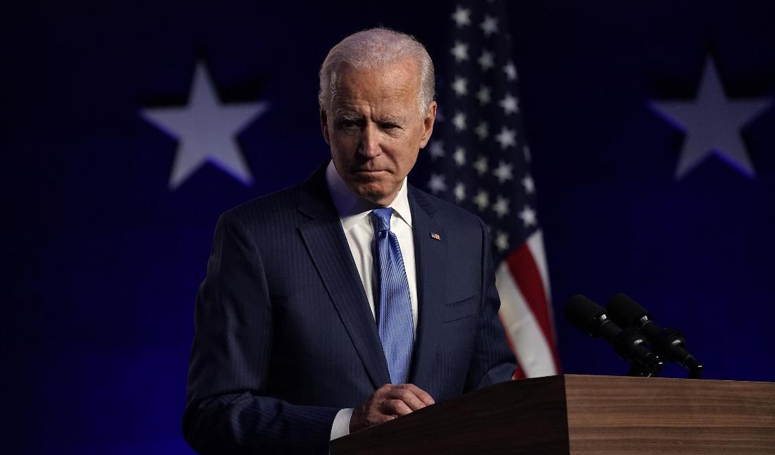 




Demokraternas presidentkandidat Joe Biden talar i Chase Center i Wilmington i Delaware den 6 november 2020. Foto: Drew Angerer/Getty Images                                                                                                                                                                                                                            