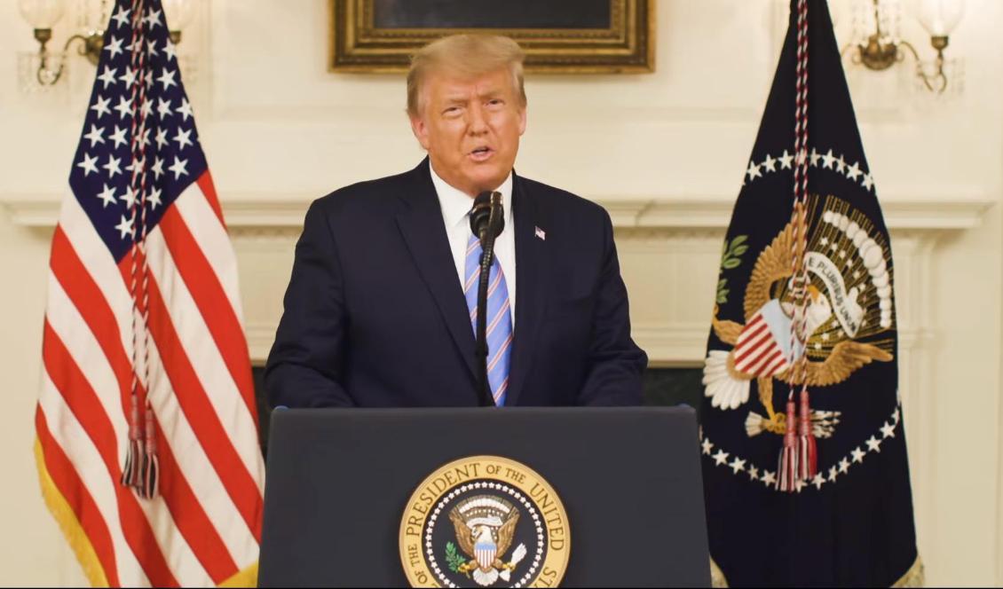 

USA:s president Donald Trump håller tal på torsdagskvällen i Vita huset. Foto: Skärmdump/Youtube                                                                                        