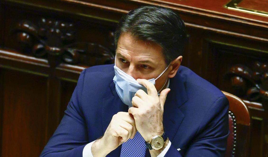 Premiärminister Giuseppe Conte i det italienska parlamentets underhus. Foto: Guglielmo Mangiapane/AP/TT