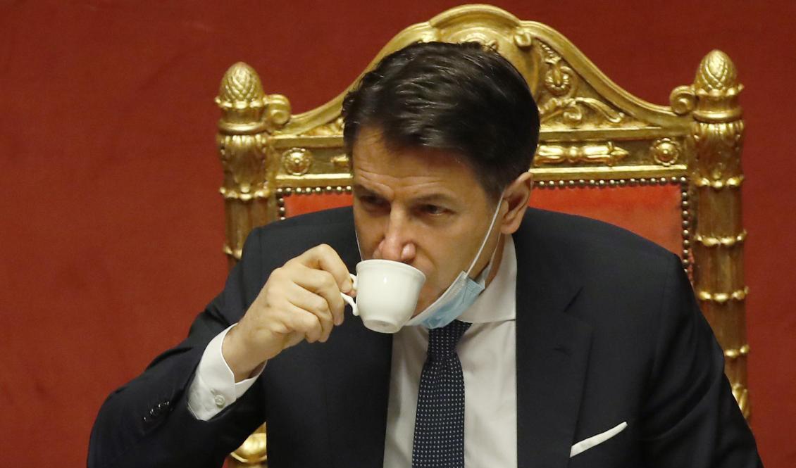 Giuseppe Conte. Bild från förtroendeomröstning i senaten i förra veckan. Foto: Alessandra Tarantino/AP/TT