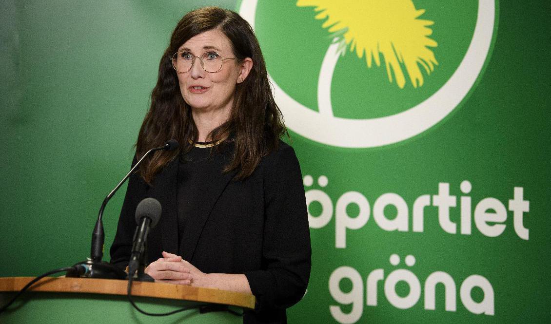 Märta Stenevi håller sin kandidatpresentation under Miljöpartiets extrakongress. Foto: Jessica Gow/TT