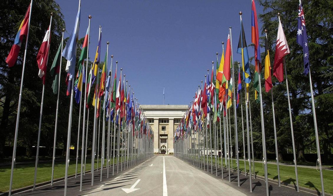 
Bilden visar FN-högkvarteret i Genève i Schweiz, det så kallade Nationernas palats, där FN:s råd för mänskliga rättigheter har sitt säte.
Foto: Fabrice Coffrini/AFP via Getty Images                                            