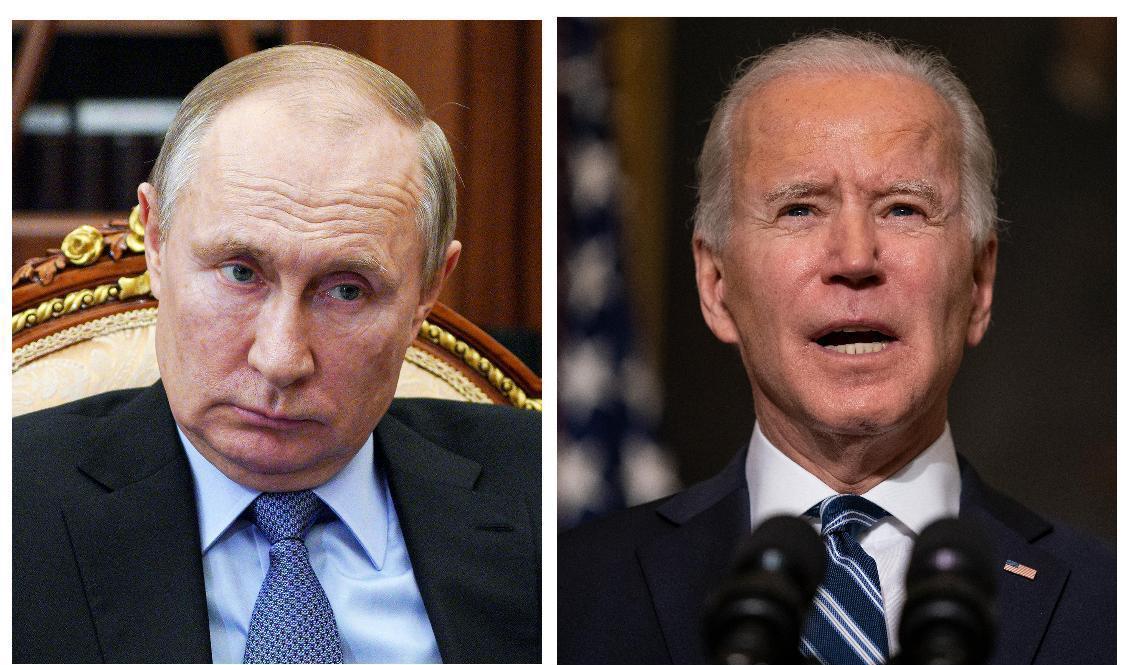 
Medarbetare till Rysslands president Vladimir Putin, till vänster, och till USA:s president Joe Biden hoppas få till stånd ett toppmöte mellan de båda ledarna. Bildmontage. Foto: AP/TT                                            