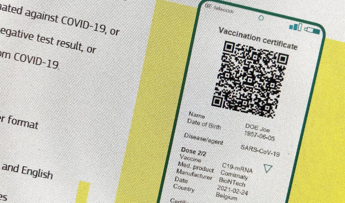Ungefär så|här kan de så kallade vaccinpassen komma att se ut. Foto: Wiktor Nummelin/TT