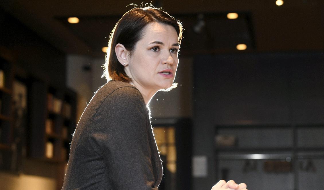 Oppositionsledaren Svetlana Tichanovskaja, här på en bild från Helsingfors i mars i år. Foto: Heikki Saukkomaa/AP/TT
