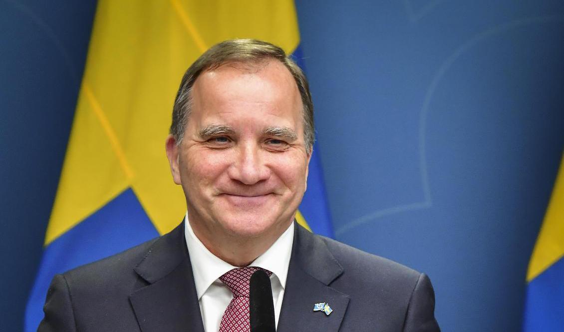 Statsminister Stefan Löfven under en pressträff om lättnader i pandemireglerna. Foto: Jonas Ekstromer/TT