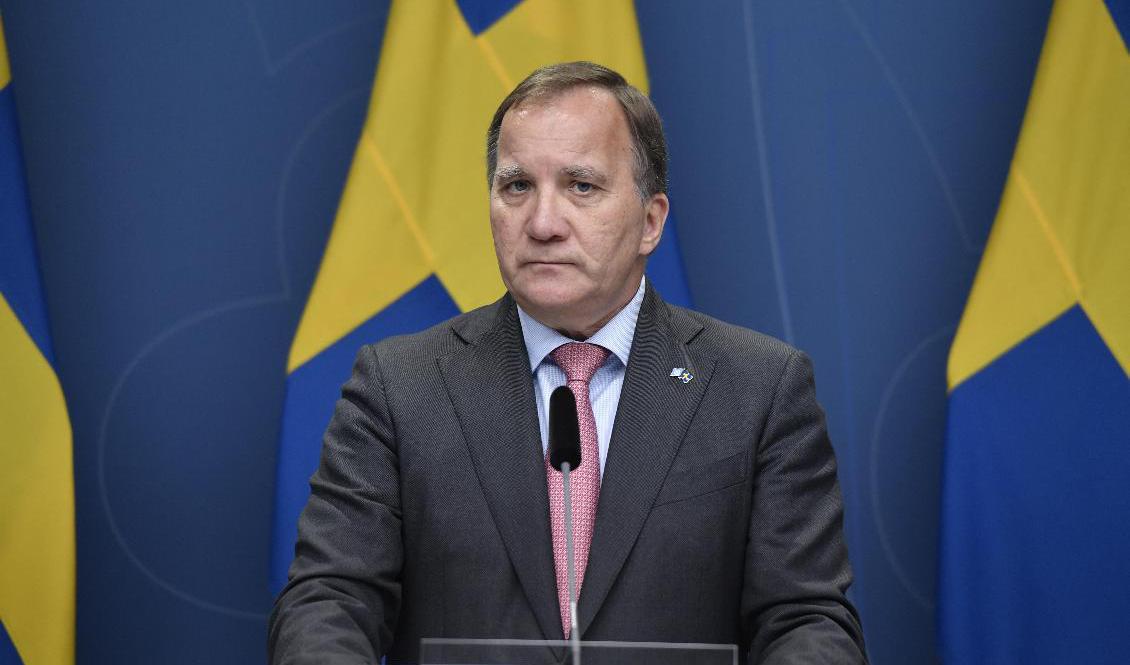 Stefan Löfven (S) håller pressträff i Rosenbad i Stockholm. Foto: Stina Stjernkvist/TT