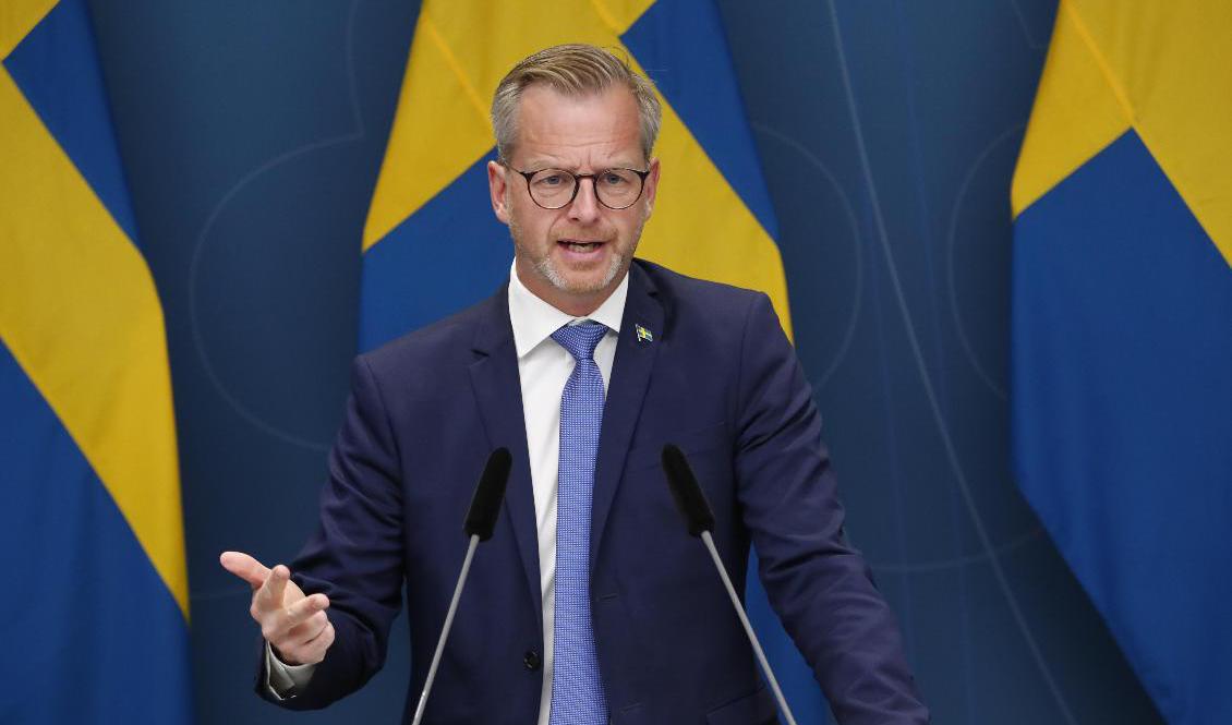 Inrikesminister Mikael Damberg under onsdagens pressträff om utredningen om datalagring för brottsvekämpning. Foto: Christine Olsson/TT