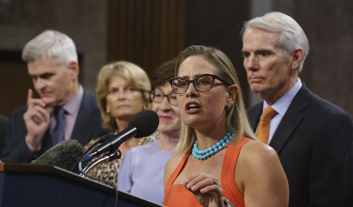 Senatorn Kyrsten Sinema, demokrat, försökte mildra de nya bitcoin-reglerna. Arkivbild. Foto: J. Scott Applewhite/AP/TT