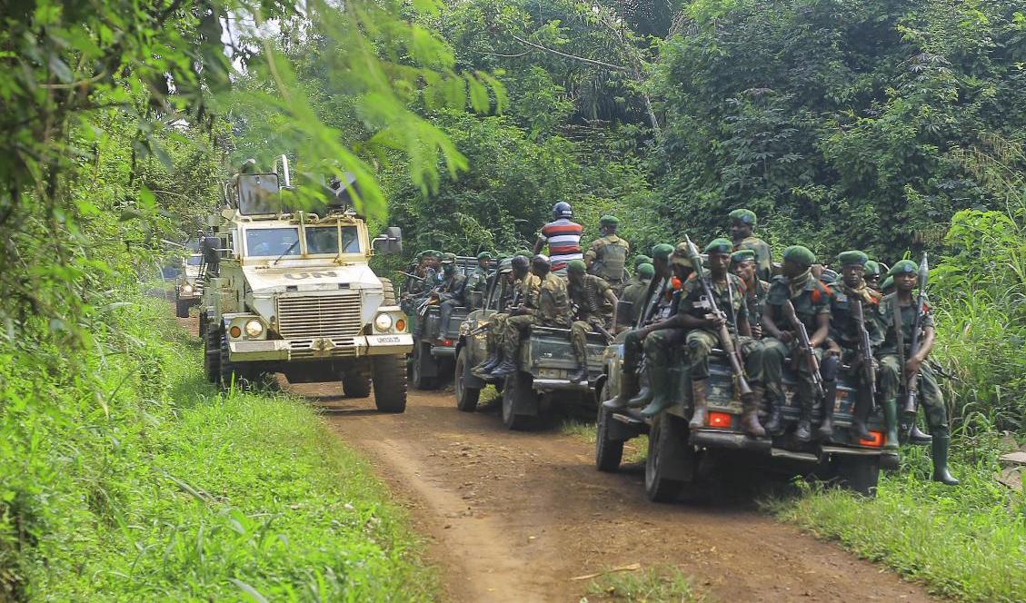 Kongolesiska soldater patrullerar tillsammans med FN-soldater i det oroliga norra Kongo-Kinshasa. Arkivbild. Foto: Al-hadji Kudra Maliro/AP/TT