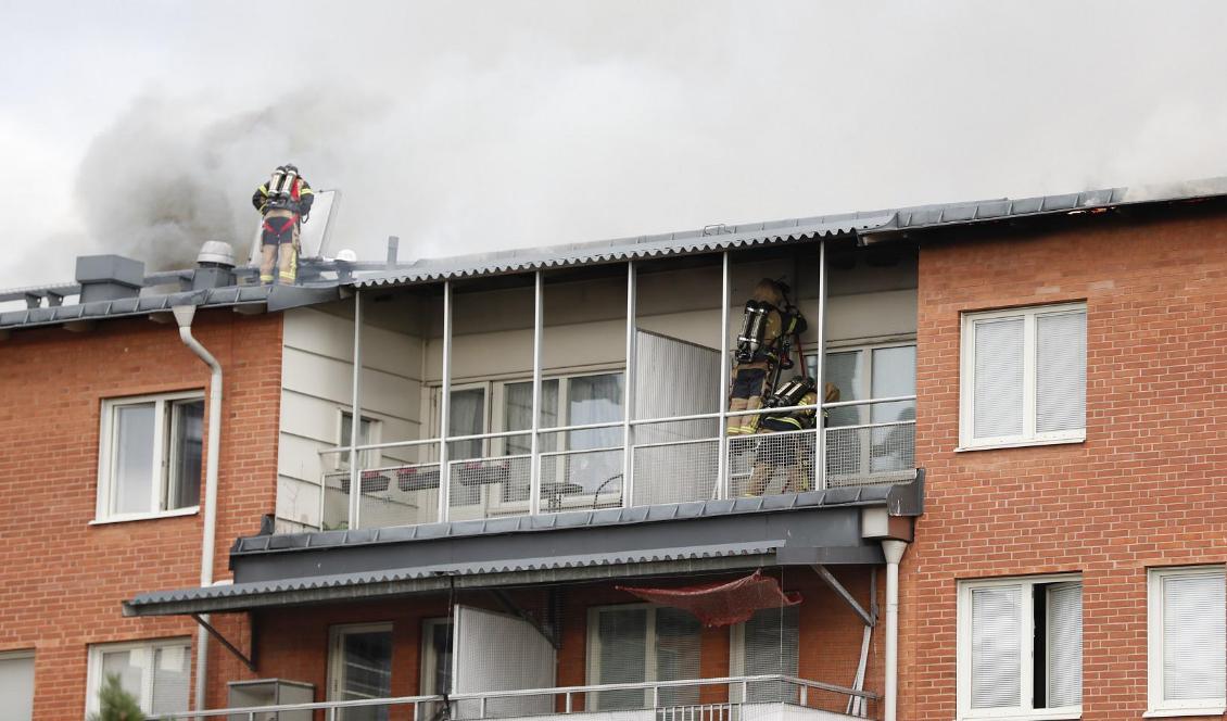 
Branden startade i en lägenhet och spred sig sedan till vinden. Foto: Christine Olsson/TT                                            