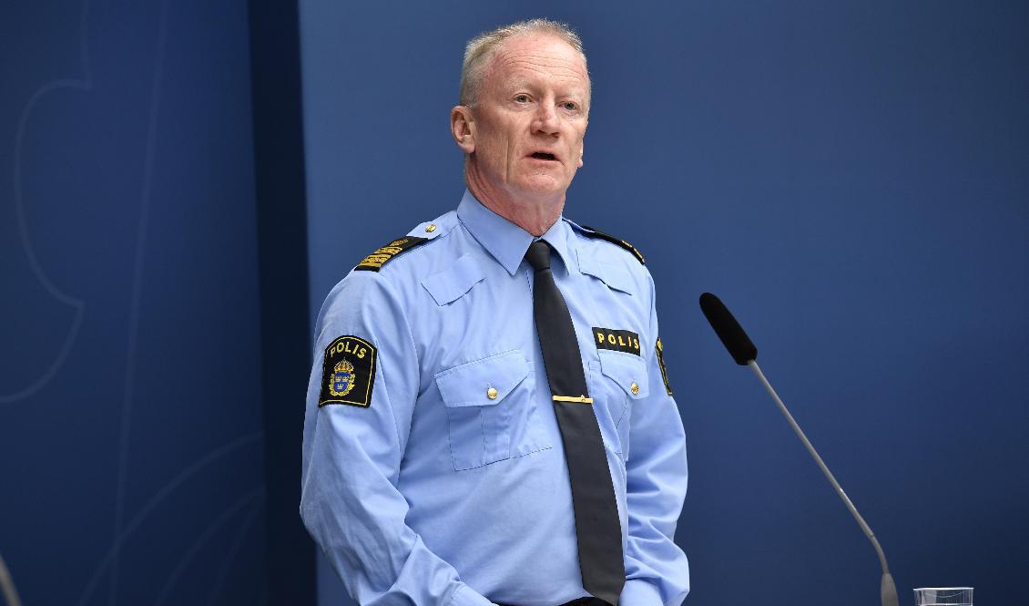 Per Engström, kommenderingschef för den nationella särskilda händelsen Corona vid polisen, under en pressträff om coronaviruset. Arkivbild. Foto: Henrik Montgomery/TT