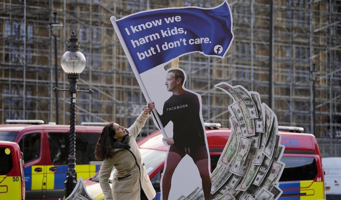 Utanför brittiska parlamentet i Westminster i London har de senaste dagarna en installation föreställande Facebook-grundaren Mark Zuckerberg tagit form. Foto: Kirsty Wigglesworth/AP/TT
