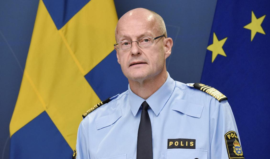 Regionpolischef Mats Löfving ger en lägesbild om skjutningar och gängkriminalitet, vid en pressträff i Rosenbad. Foto: Marrko Säävälä/TT