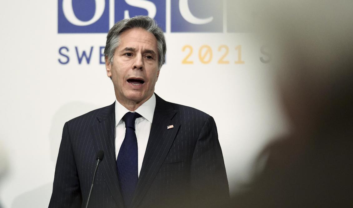 USA:s utrikesminister Antony Blinken på OSSE-mötet i Stockholm. Foto: Erik Simander/TT