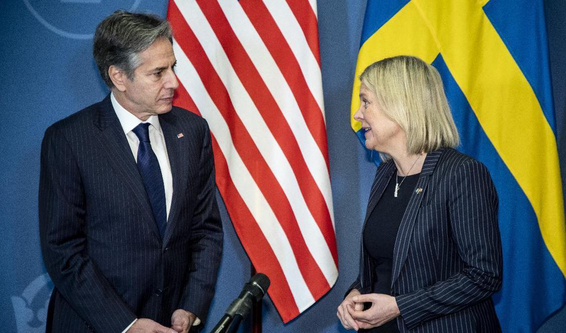 
Statsminister Magdalena Andersson (S) tog emot USA:s utrikesminister Antony Blinken i samband med OSSE-mötet. Foto: Christine Olsson/TT                                            