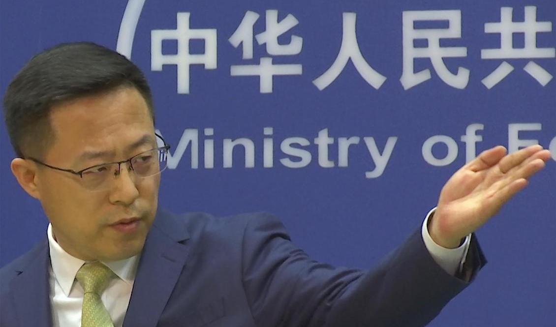 Talespersonen för det kinesiska utrikesdepartementet, Zhao Lijan. Foto: Liu Zheng/AP/TT