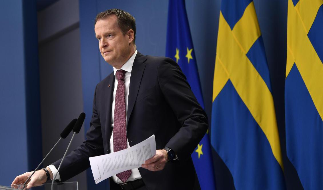 Integrations- och migrationsminister Anders Ygeman (S) under tisdagens pressträff. Foto: Henrik Montgomery/TT