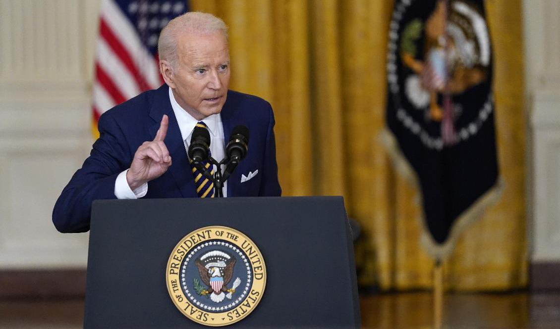 President Joe Biden under pressträffen i onsdags. Foto: Susan Walsh/AP/TT