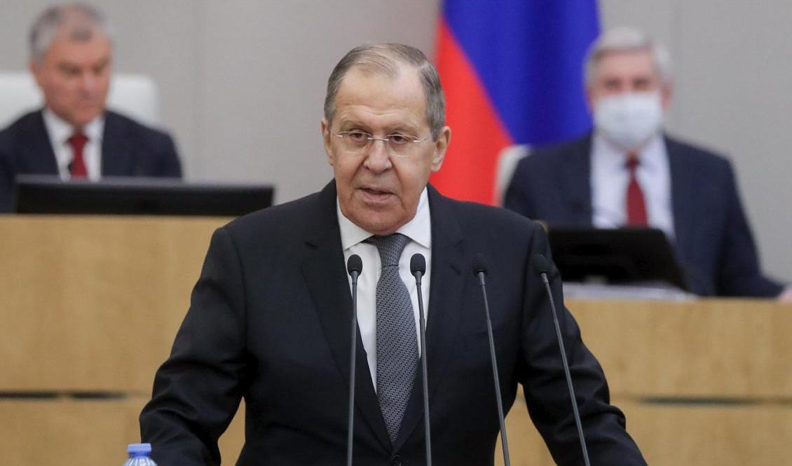 Rysslands utrikesminister Sergej Lavrov. Bilden är distribuerad av ryska statsduman. Foto: Statsdumans presstjänst/AP/TT