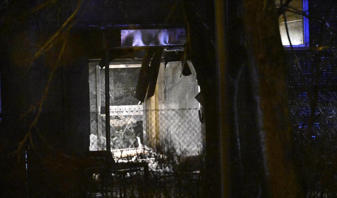 En explosion skedde vid en port i ett flerfamiljshus i Rosengård i Malmö vid 22-tiden på fredagen. Foto: Johan Nilsson/TT