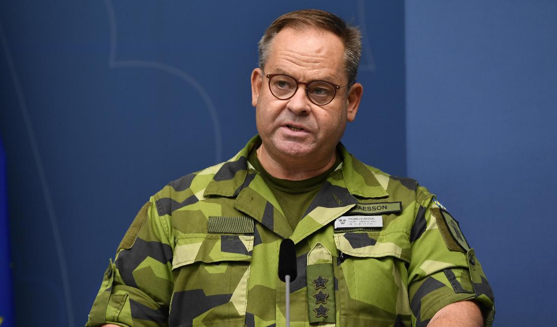 Försvarsmaktens insatschef Michael Claesson ska ge en uppdatering om utvecklingen i Ukraina och Sveriges närområde. Arkivbild. Foto: Henrik Montgomery/TT