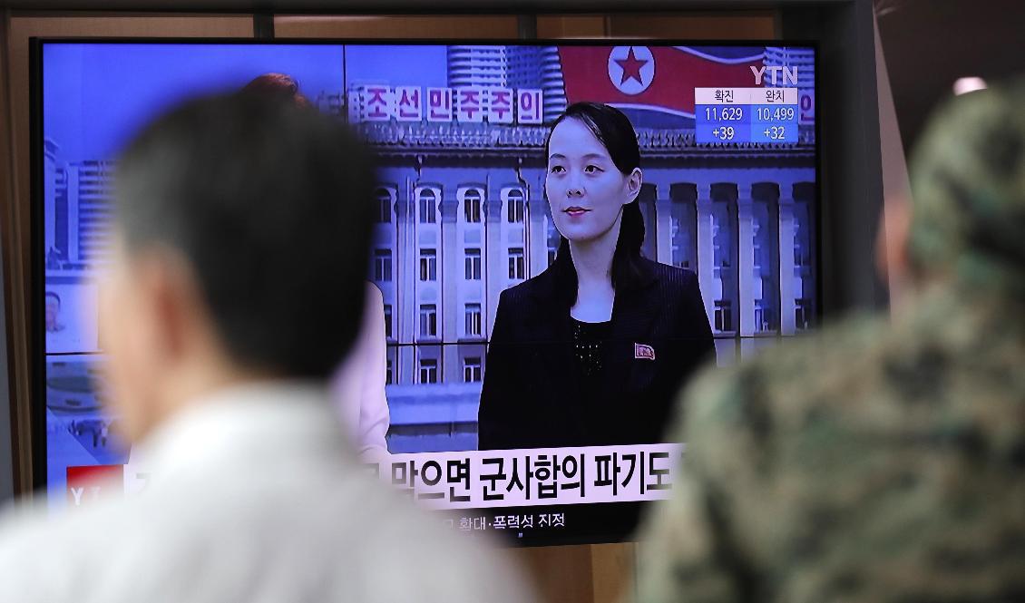 Kim Yo-Jong, syster till Nordkoreas diktator Kim Jong-Un, säger att landet kommer att utplåna Sydkoreas armé ifall Nordkorea provoceras militärt. Arkivbild. Foto: Lee Jin-Man/AP/TT