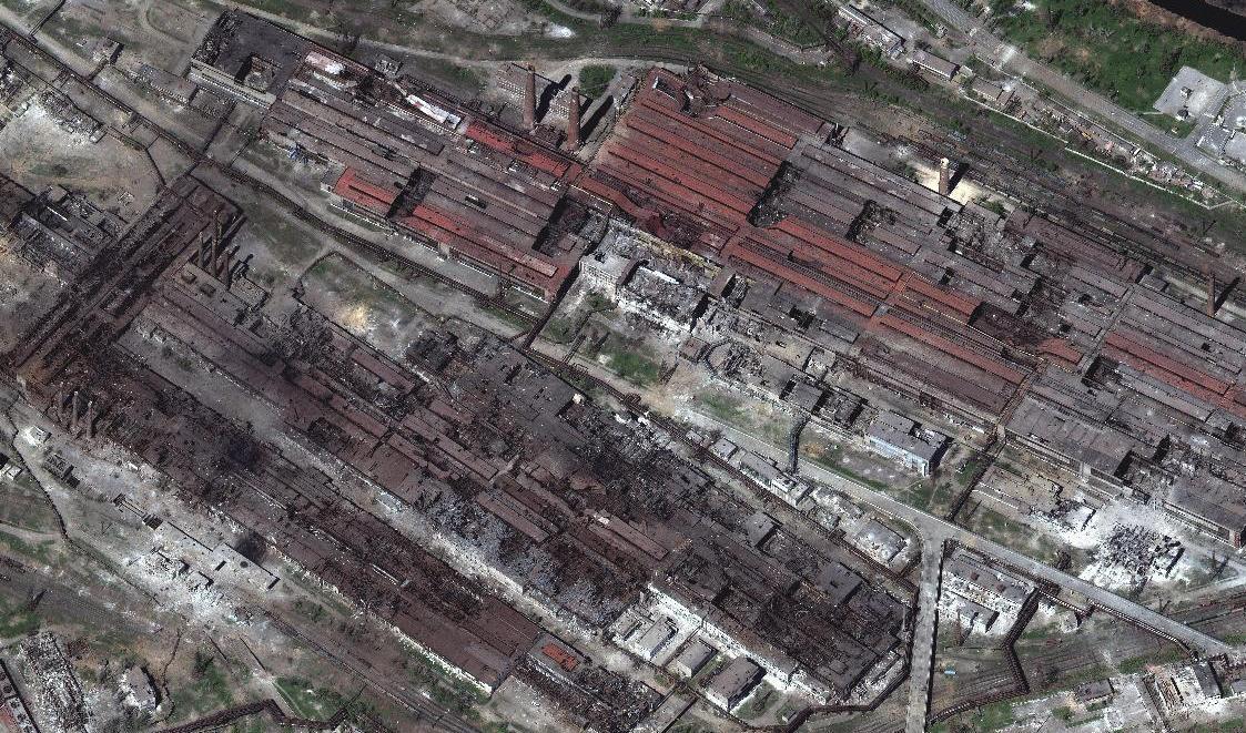 Satellitbild som visar Azovstal i Mariupol. Arkivbild. Foto: Maxar Technologies/AP/TT