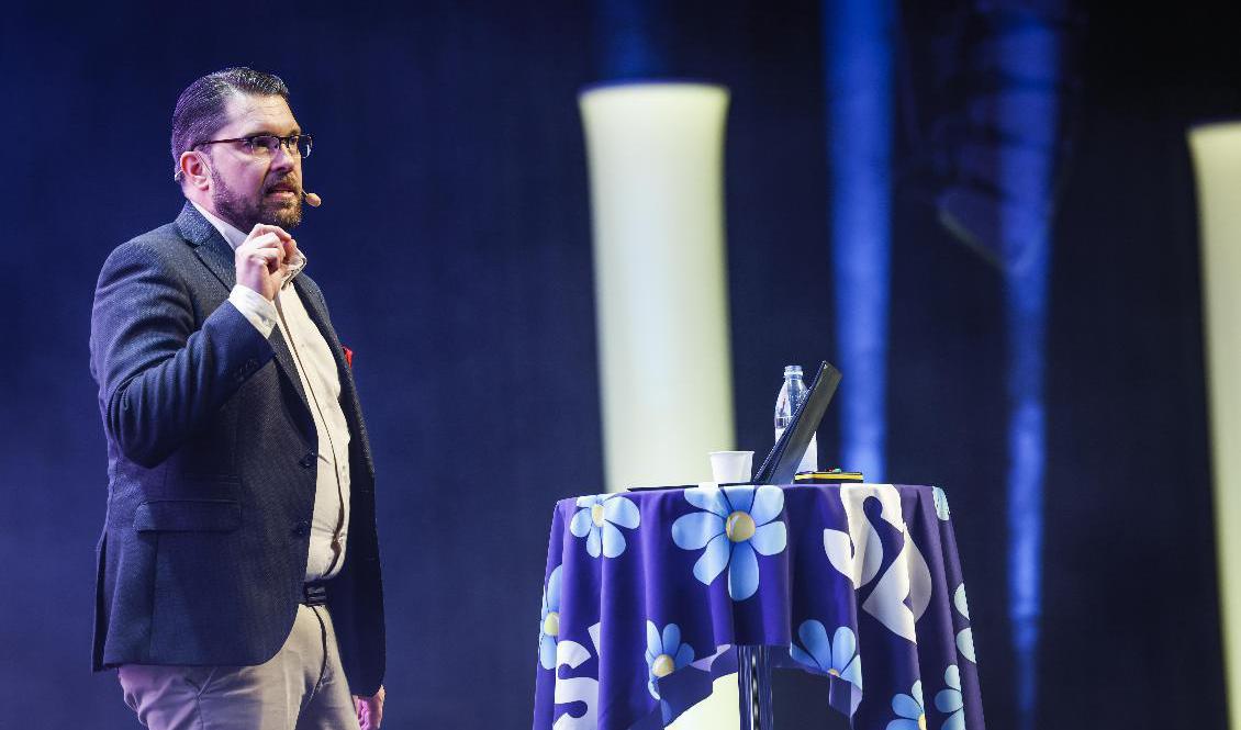 Sverigedemokraternas partiledare Jimmie Åkesson talade på partiets valkickoff på Stockholmsmässan. Foto: Fredrik Persson/TT