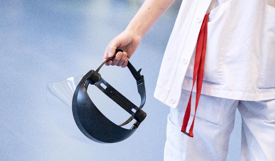 Visir för användning vid vård av covidpatienter. Arkivbild. Foto: Johan Nilsson/TT