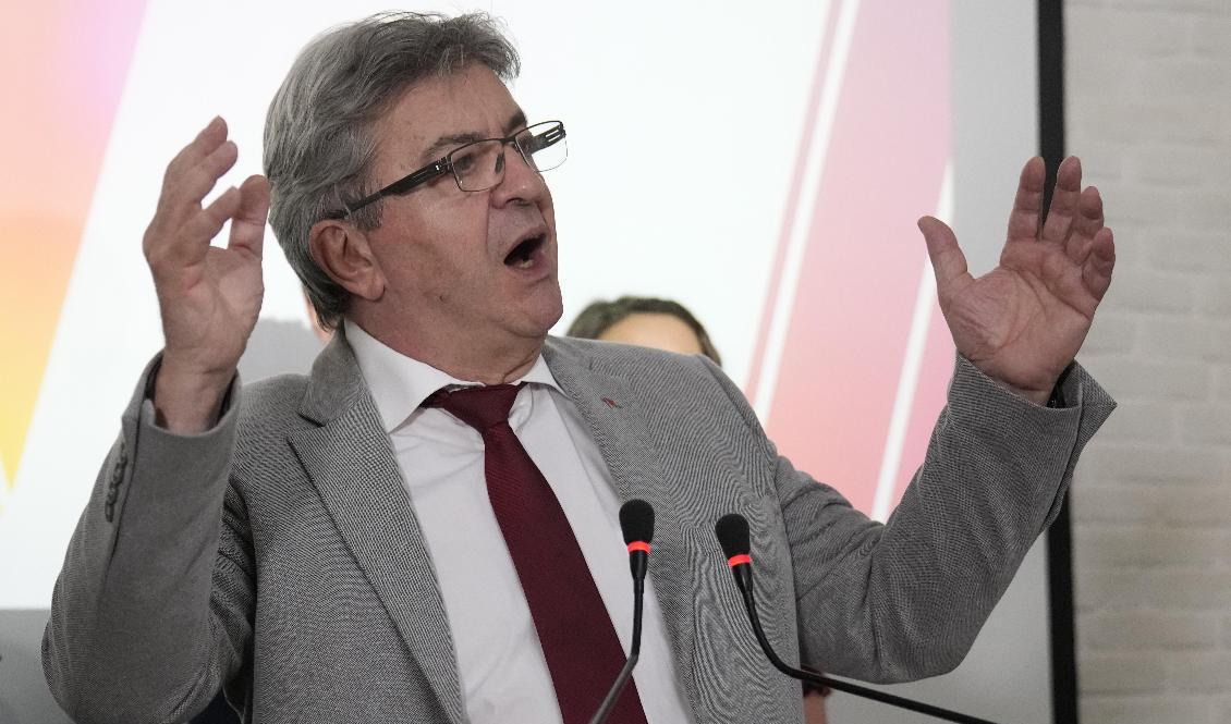 Alliansen Nupes och dess ledare Jean-Luc Mélenchon hoppas på en överraskningsseger och på att Mélenchon utses till premiärminister. Foto: Christophe Ena/AP/TT
