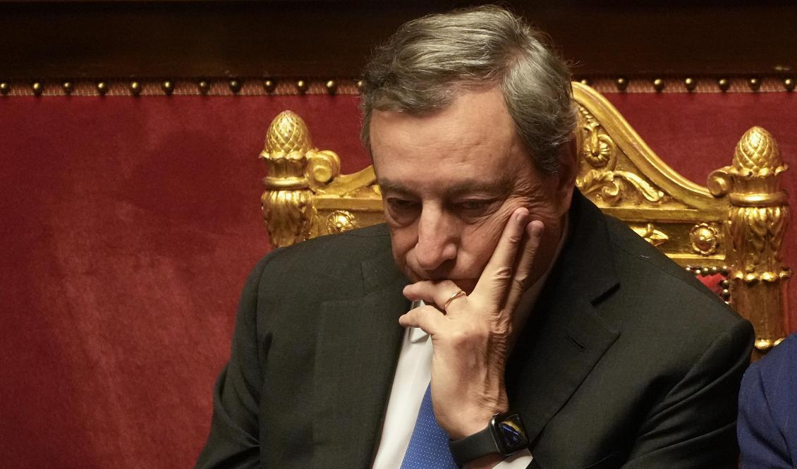 Italiens premiärminister Mario Draghi under debatten i senaten på onsdagen. Foto: Gregorio Borgia/AP/TT