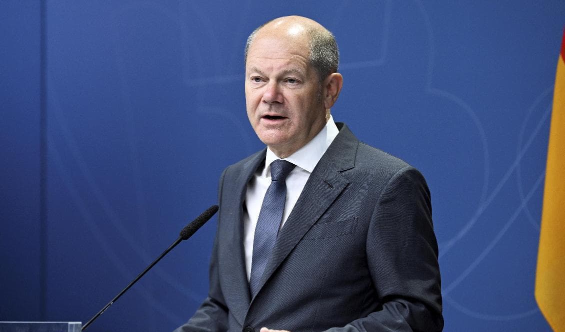 Tysklands förbundskansler Olaf Scholz vid ett besök i Stockholm tidigare i veckan. Foto: Henrik Montgomery/TT
