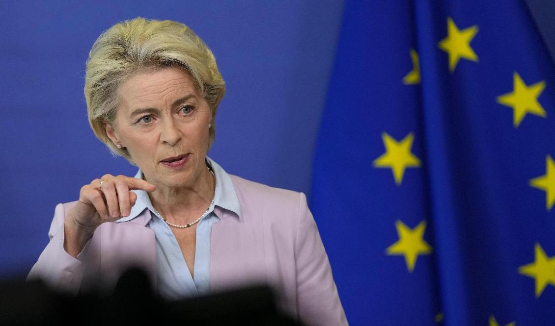 EU-kommissionens ordförande Ursula von der Leyen presenterar sina planer för att bekämpa energikrisen. Foto: Virginia Mayo/AP/TT