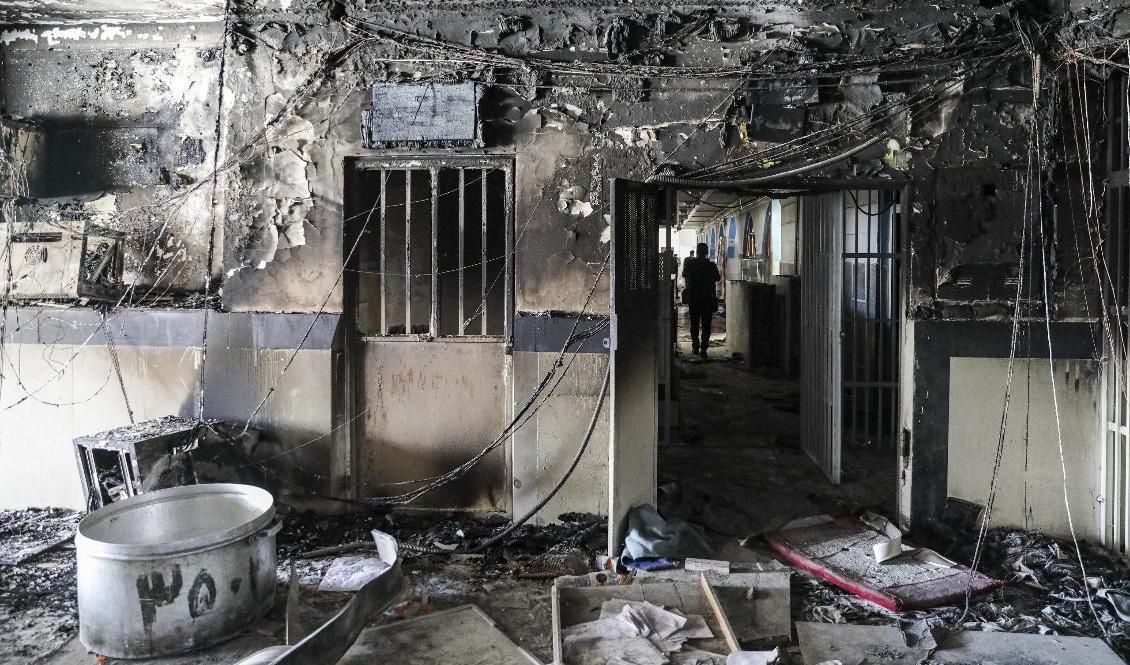 Det branddrabbade fängelset. Fotot är distribuerat av den regimtrogna nyhetsbyrån Mizan. Foto: Koosha Mahshid Falahi/Mizan/AP/TT