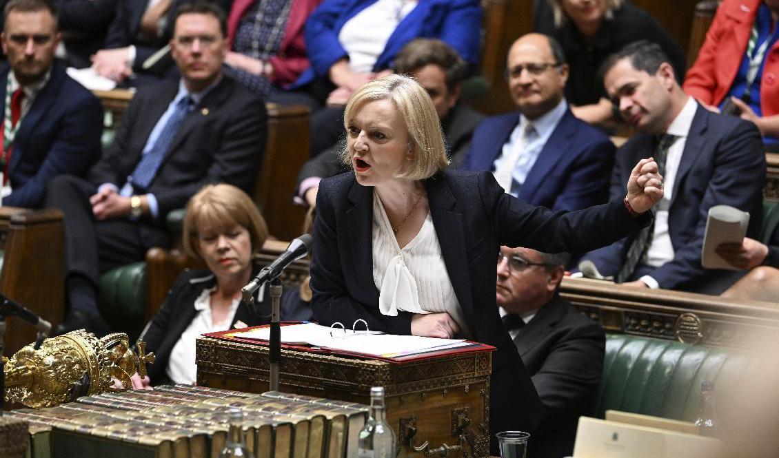 Storbritanniens premiärminister Liz Truss under onsdagens frågestund i brittiska underhuset. Foto: Brittiska underhuset//AP/TT