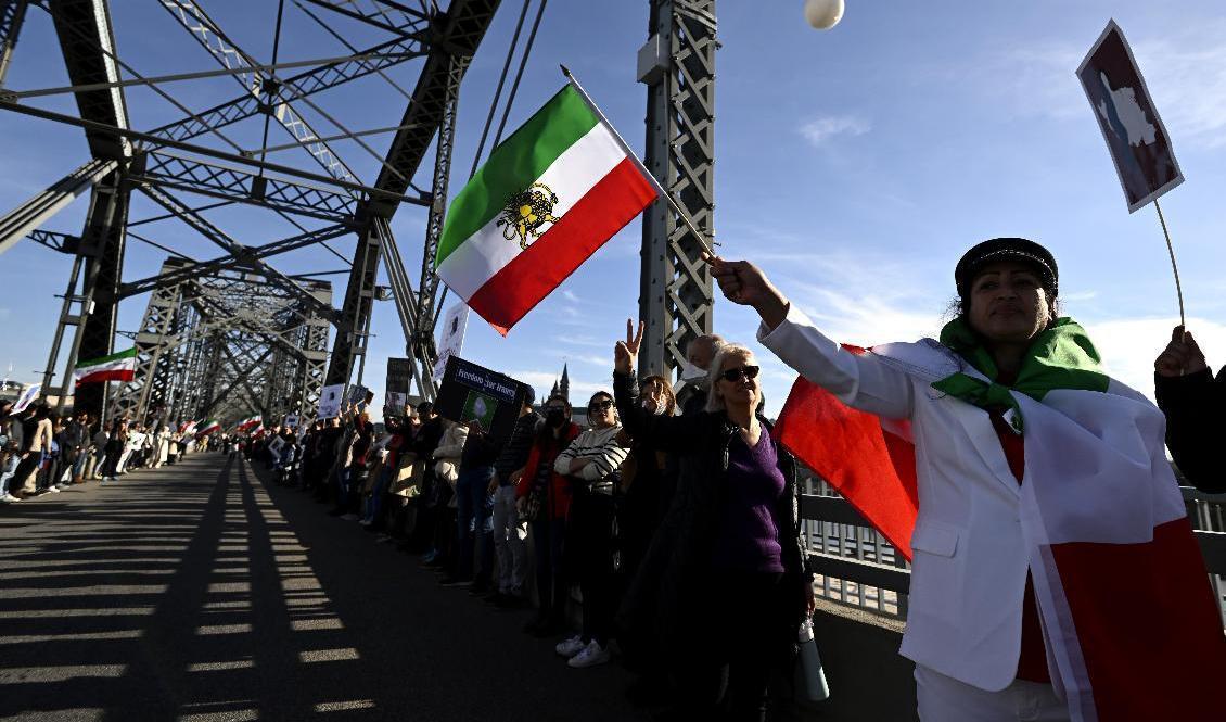 Manifestation i Kanada som stödjer regimkritiska protester i Iran. Foto: Justin Tang/AP/TT