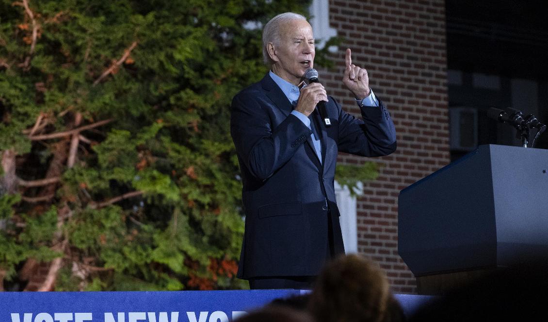USA:s president Joe Biden avslutar sin valkampanj i Maryland under måndagskvällen. Foto: Craig Ruttle/AP